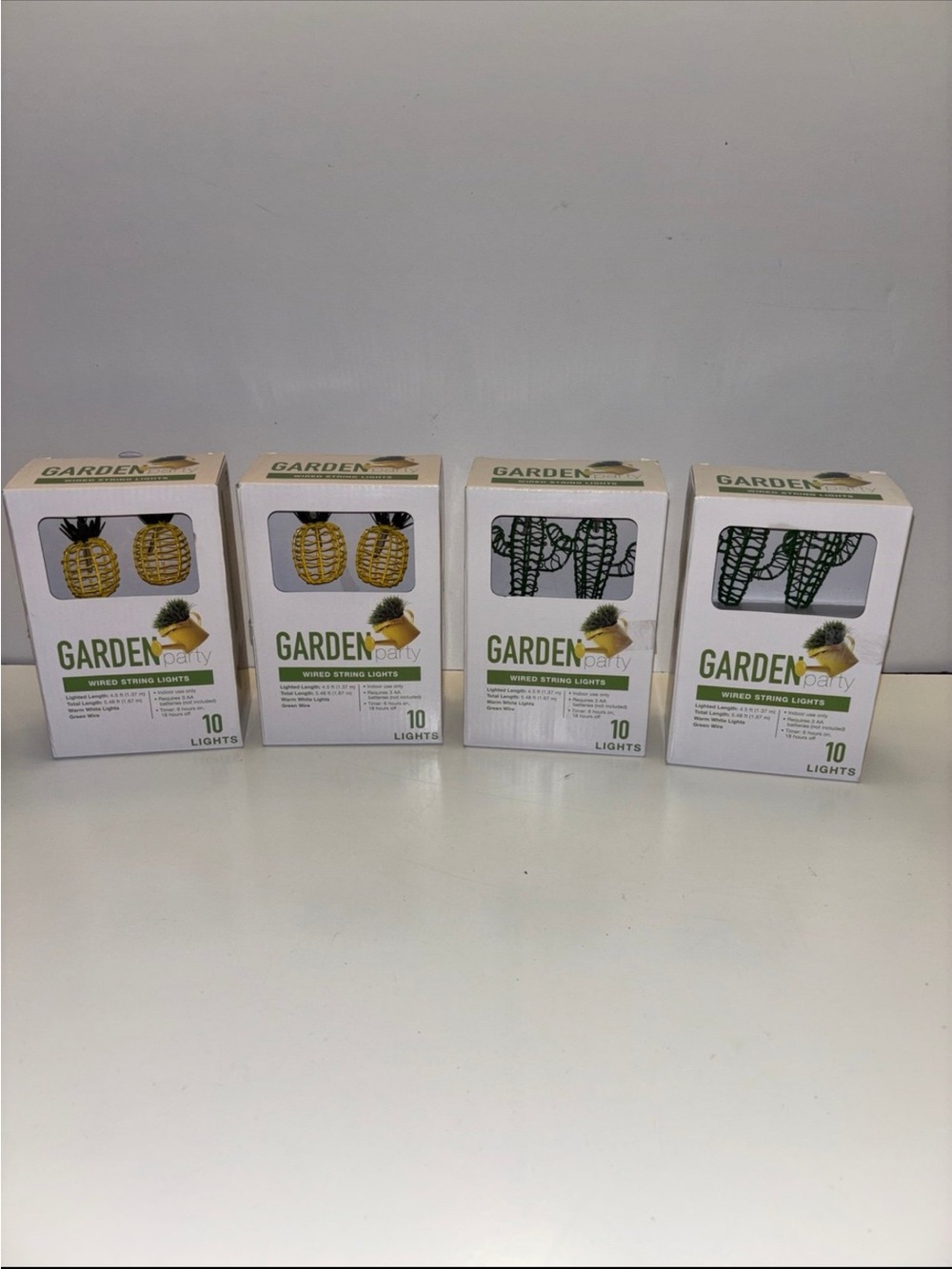 Lot of 4 NEW Garden Party Pineapple & Cactus Novelty String 10 Light Kit